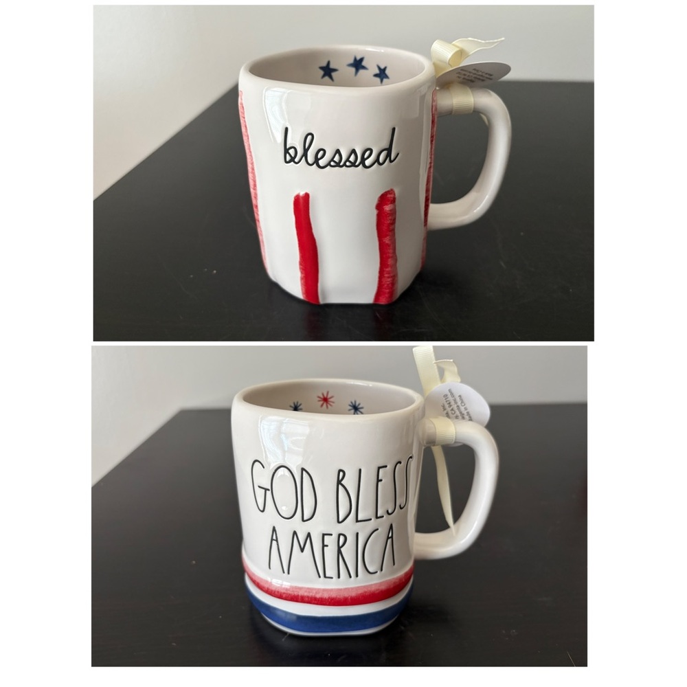 New Rae Dunn 4th of July Blessed and God Bless America Mugs set of 2